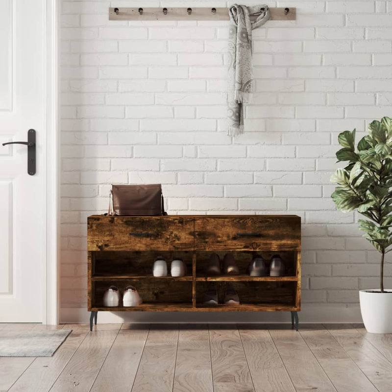 Afbeelding laden in galerijviewer, Vidaxl schoenenbank 102x35x55 cm bewerkt hout gerookt eikenkleurig
