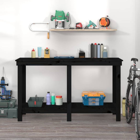 Vidaxl werkbank 140x50x80 cm massief grenenhout zwart