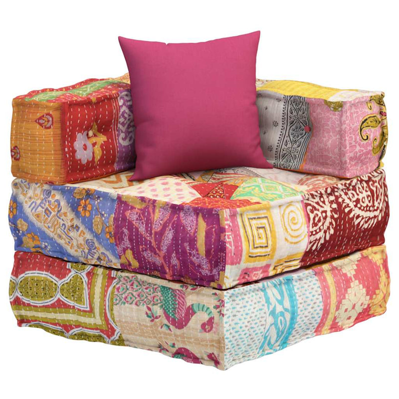 Afbeelding laden in galerijviewer, Vidaxl poef modulair met kussen patchwork stof

