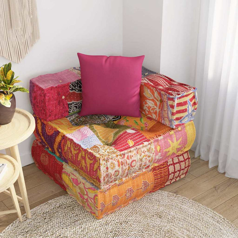 Afbeelding laden in galerijviewer, Vidaxl poef modulair met kussen patchwork stof
