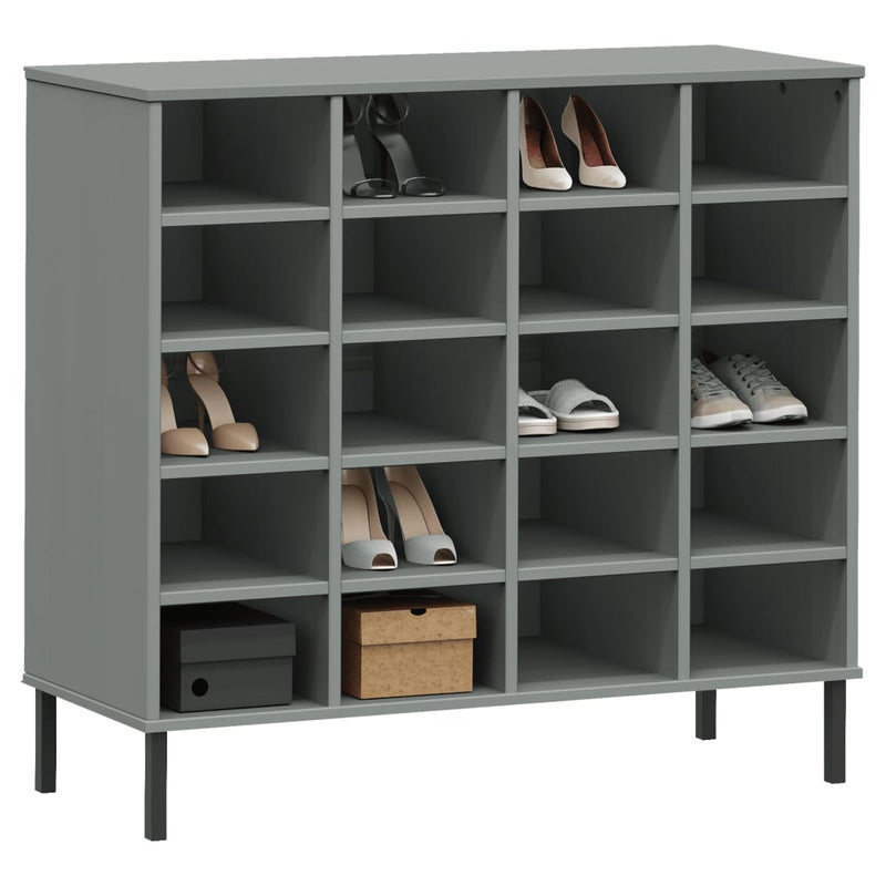 Afbeelding laden in galerijviewer, Vidaxl schoenenrek met metalen poten oslo 95x35x86 cm grenen grijs

