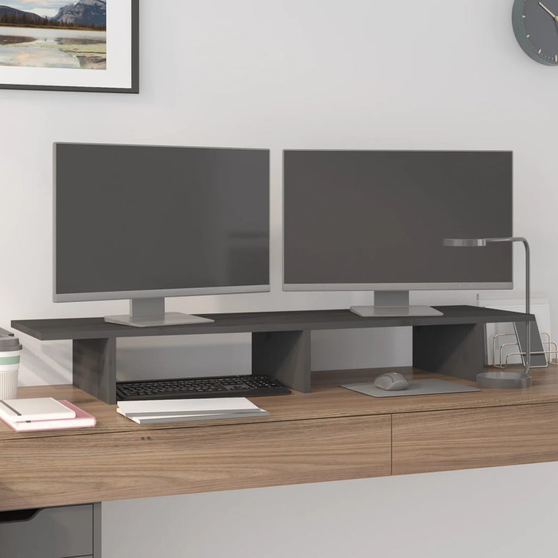 Afbeelding laden in galerijviewer, Vidaxl monitorstandaard 100x27x15 cm massief grenenhout grijs
