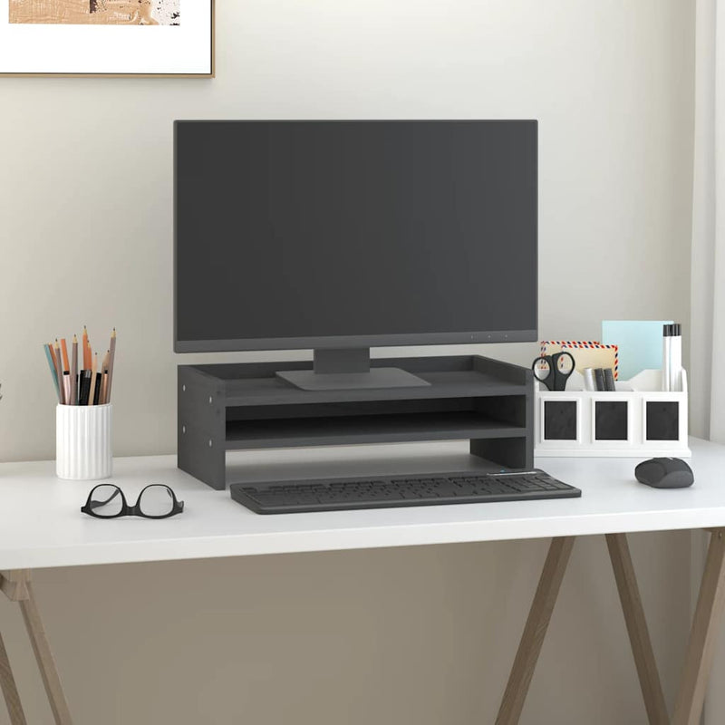 Afbeelding laden in galerijviewer, Vidaxl monitorstandaard 50x24x16 cm massief grenenhout grijs

