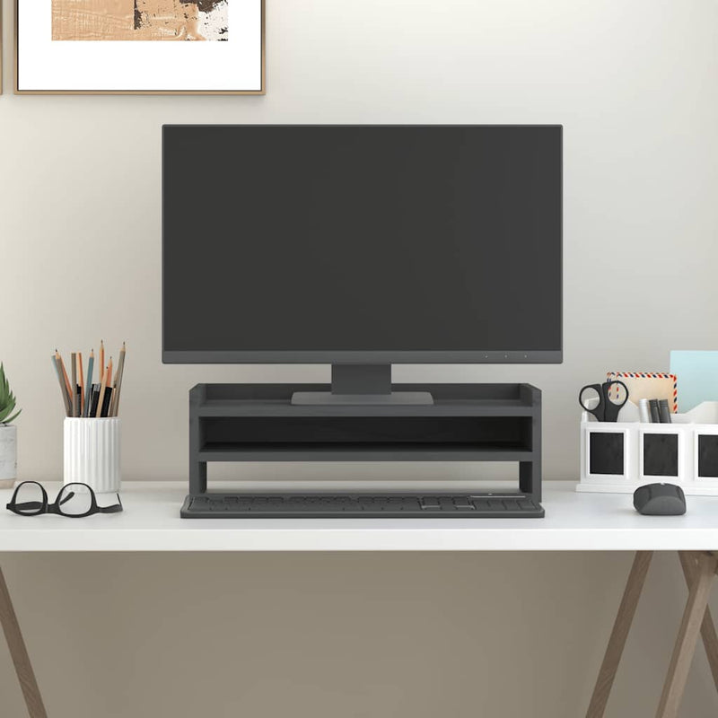 Afbeelding laden in galerijviewer, Vidaxl monitorstandaard 50x24x16 cm massief grenenhout grijs
