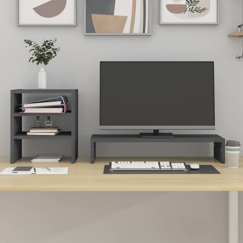 Afbeelding laden in galerijviewer, Vidaxl monitorstandaard 81x20x30 cm massief grenenhout grijs
