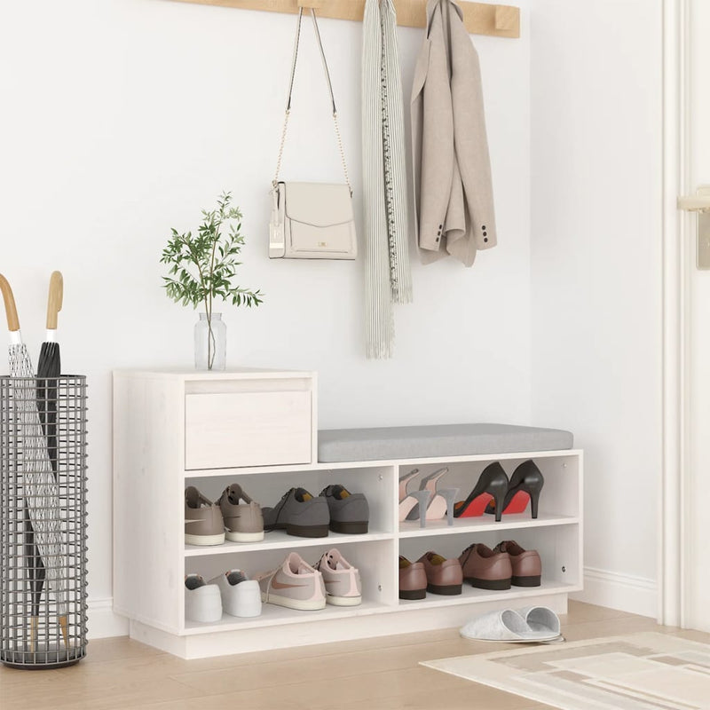 Afbeelding laden in galerijviewer, Vidaxl schoenenkast 110x34x61 cm massief grenenhout wit

