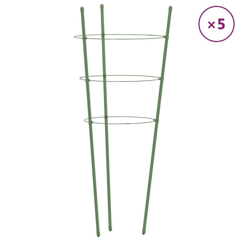 Afbeelding laden in galerijviewer, Vidaxl plantensteunen 5 st met 3 ringen 45 cm staal groen
