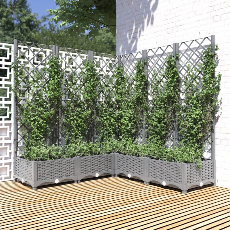 Afbeelding laden in galerijviewer, Vidaxl plantenbak met latwerk 120x120x121,5 cm polypropeen lichtgrijs

