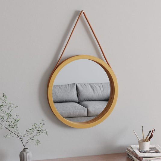 Vidaxl wandspiegel met band ø 55 cm goudkleurig