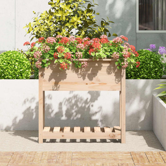 VidaXL Plantenbak met schap 82,5x34,5x81 cm massief grenenhout