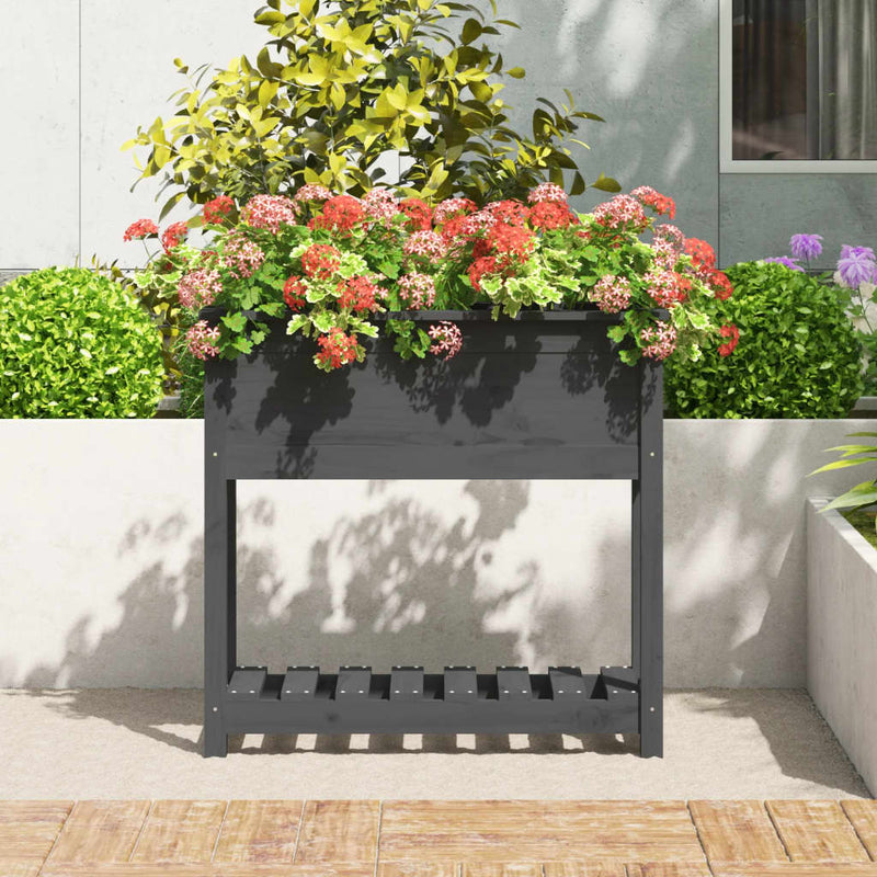 Afbeelding laden in galerijviewer, Vidaxl plantenbak met schap 82,5x34,5x81 cm massief grenenhout grijs
