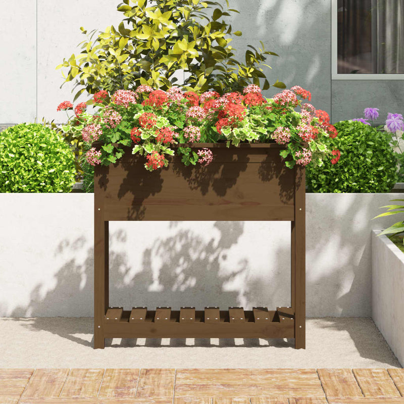 Afbeelding laden in galerijviewer, Vidaxl plantenbak met schap 82,5x34,5x81 cm grenenhout honingbruin
