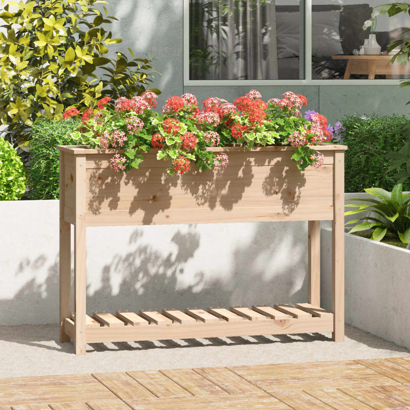 Afbeelding laden in galerijviewer, Vidaxl plantenbak met schap 111,5x34,5x81 cm massief grenenhout
