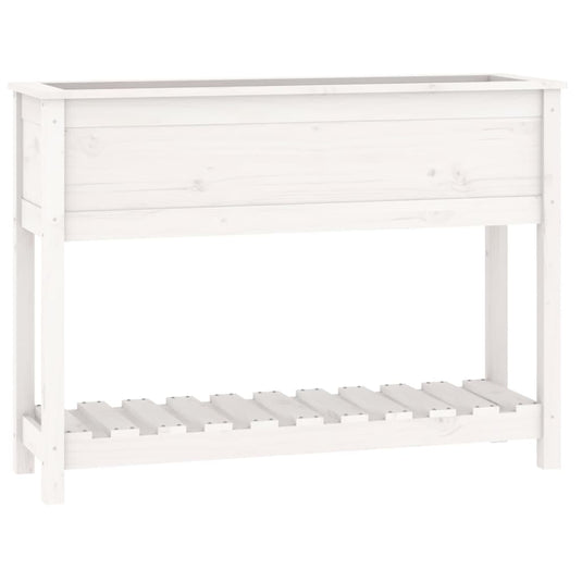 Vidaxl plantenbak met schap 111,5x34,5x81 cm massief grenenhout wit