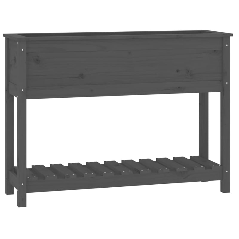 Afbeelding laden in galerijviewer, Vidaxl plantenbak met schap 111,5x34,5x81 cm massief grenenhout grijs
