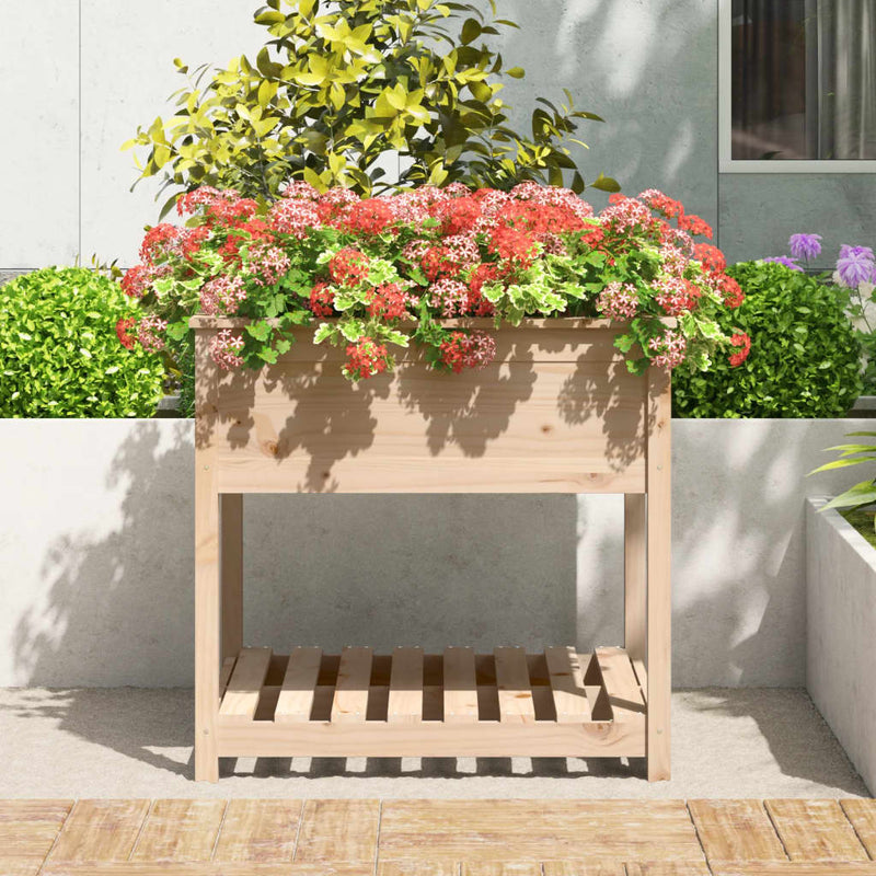 Afbeelding laden in galerijviewer, Vidaxl plantenbak met schap 82,5x82,5x81 cm massief grenenhout
