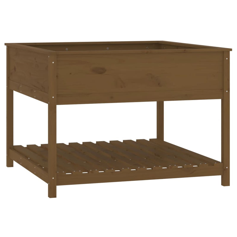 Afbeelding laden in galerijviewer, Vidaxl plantenbak met schap 111,5x111,5x81 cm grenenhout honingbruin
