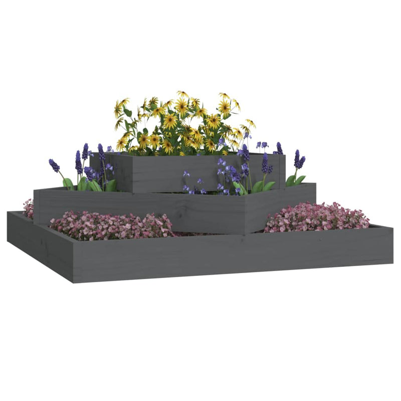 Afbeelding laden in galerijviewer, Vidaxl plantenbak 83x83x27 cm massief grenenhout grijs
