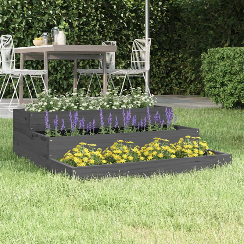 Afbeelding laden in galerijviewer, Vidaxl plantenbak 78x78x27 cm massief grenenhout grijs
