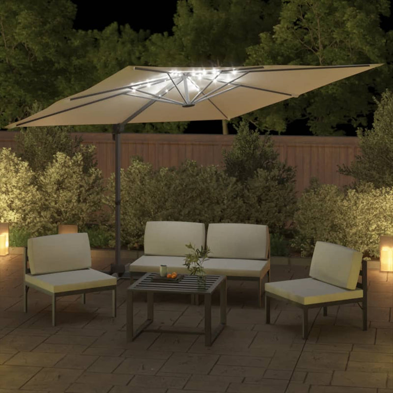 Afbeelding laden in galerijviewer, Vidaxl zweefparasol met led-verlichting 400x300 cm zandwit
