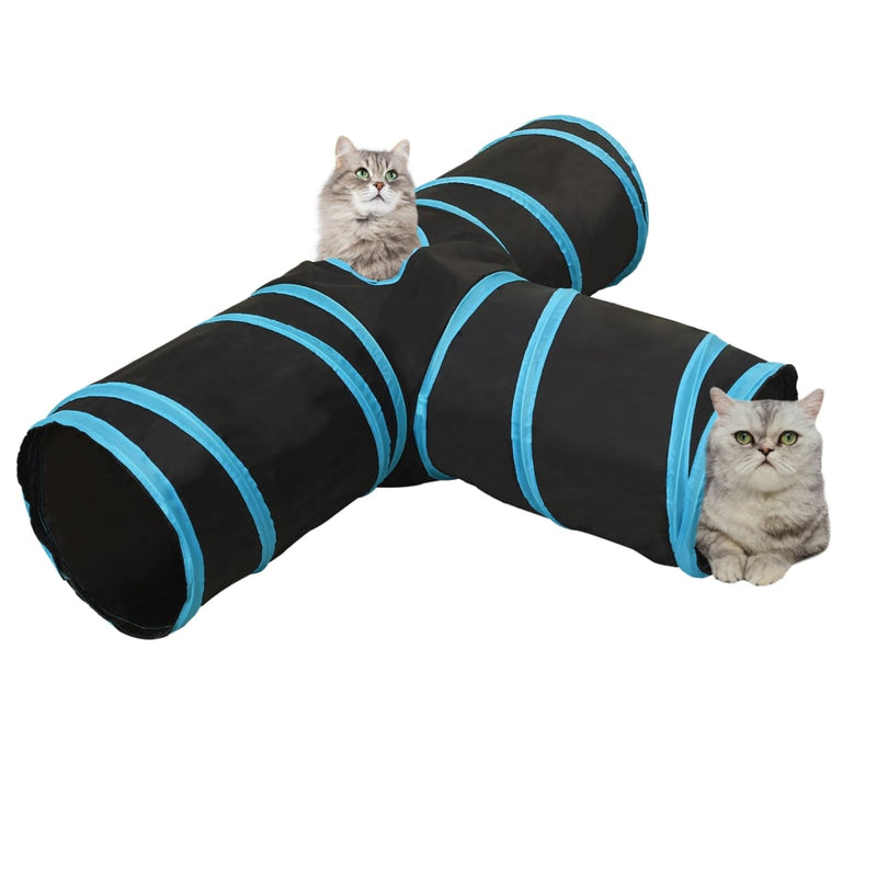 Afbeelding laden in galerijviewer, Vidaxl kattentunnel 3-voudig 90 cm polyester zwart en blauw
