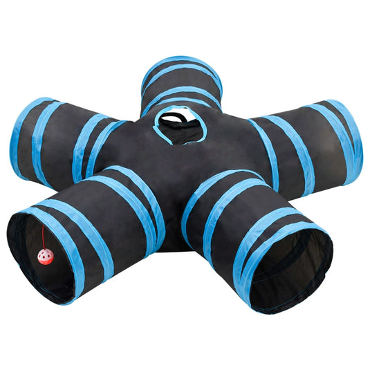 Vidaxl kattentunnel 5-voudig 25 cm polyester zwart en blauw