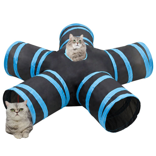 Vidaxl kattentunnel 5-voudig 25 cm polyester zwart en blauw