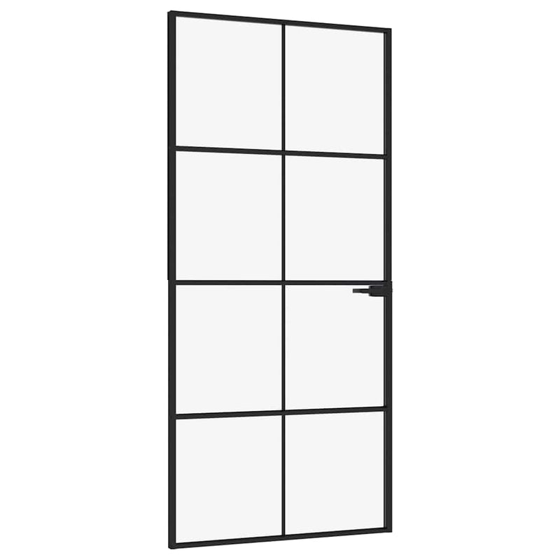 Afbeelding laden in galerijviewer, Vidaxl binnendeur 93x201,5 cm gehard glas en aluminium smal zwart
