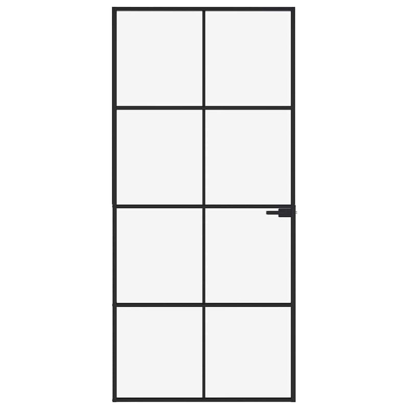 Afbeelding laden in galerijviewer, Vidaxl binnendeur 93x201,5 cm gehard glas en aluminium smal zwart
