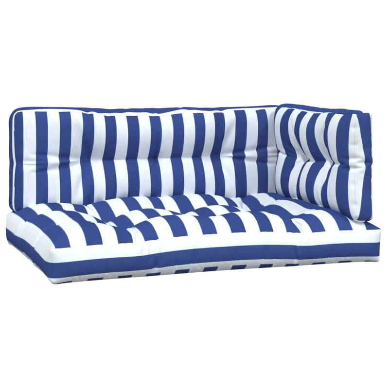 Afbeelding laden in galerijviewer, Vidaxl palletkussens 3 st gestreept stof  wit en blauw
