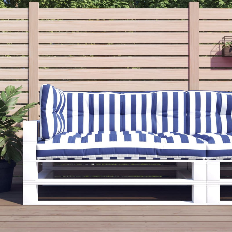 Afbeelding laden in galerijviewer, Vidaxl palletkussens 3 st gestreept stof  wit en blauw
