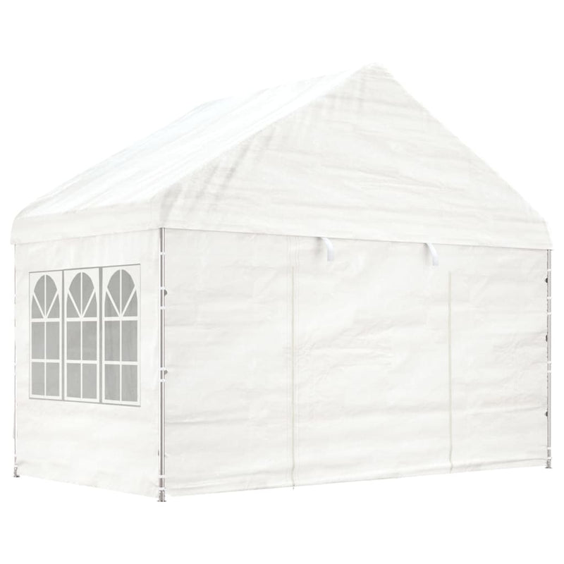 Afbeelding laden in galerijviewer, Vidaxl prieel met dak 4,08x2,23x3,22 m polyetheen wit
