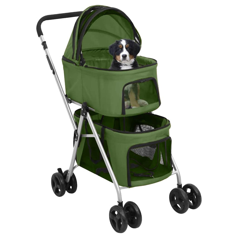 Afbeelding laden in galerijviewer, Vidaxl hondenwagen 2-laags inklapbaar 83x48x97 cm oxford stof groen
