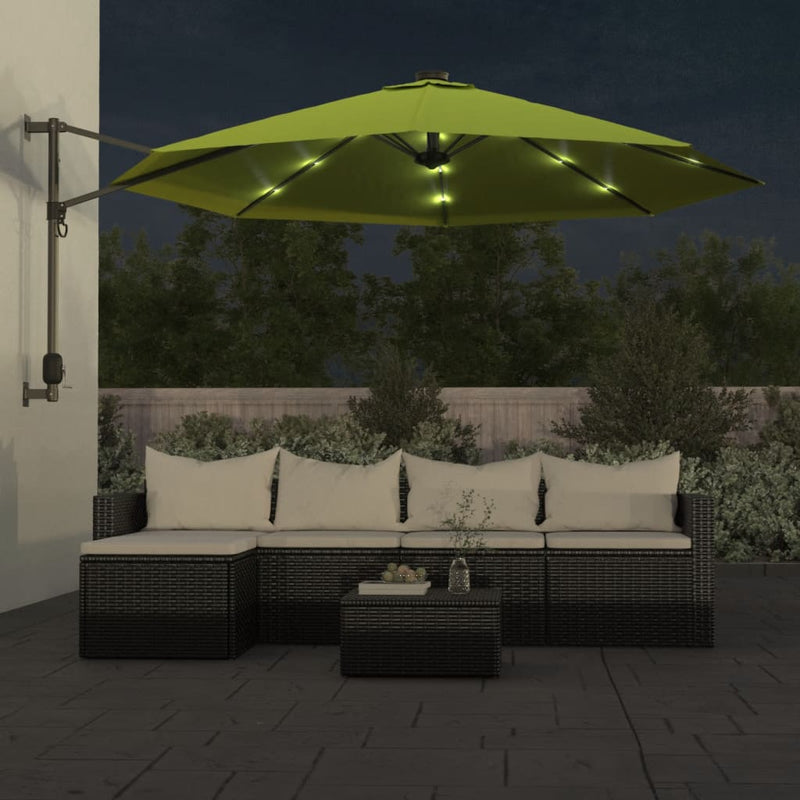 Afbeelding laden in galerijviewer, Vidaxl wandparasol met leds 290 cm appelgroen
