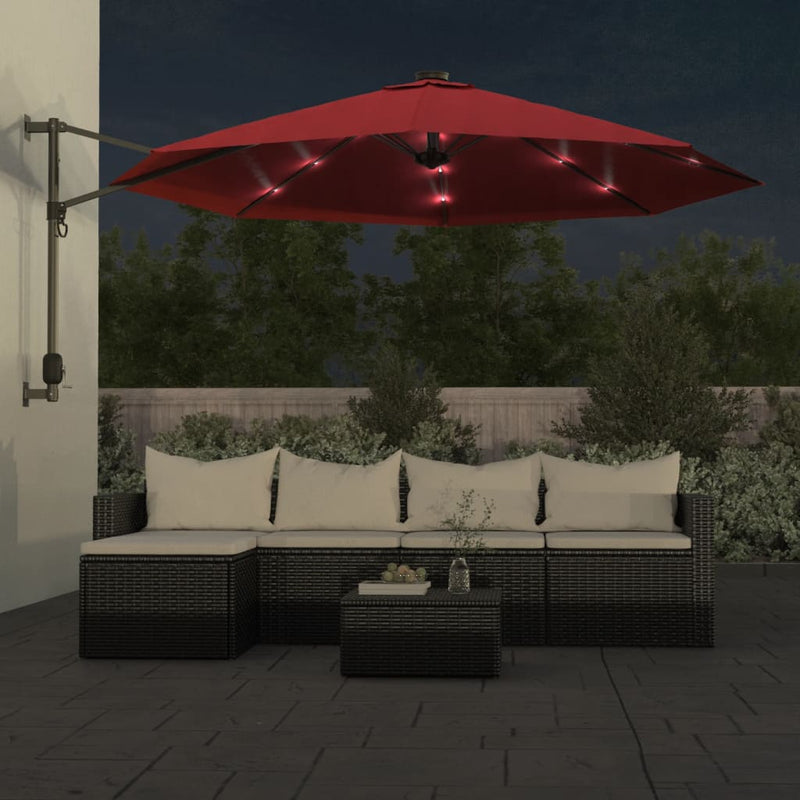 Afbeelding laden in galerijviewer, Vidaxl wandparasol met leds 290 cm felrood
