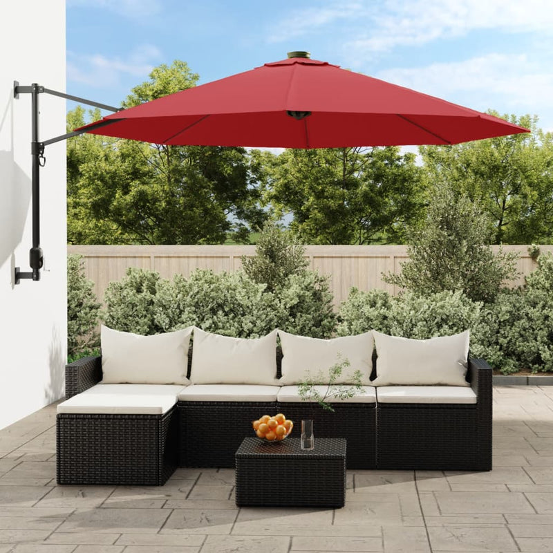 Afbeelding laden in galerijviewer, Vidaxl wandparasol met leds 290 cm felrood
