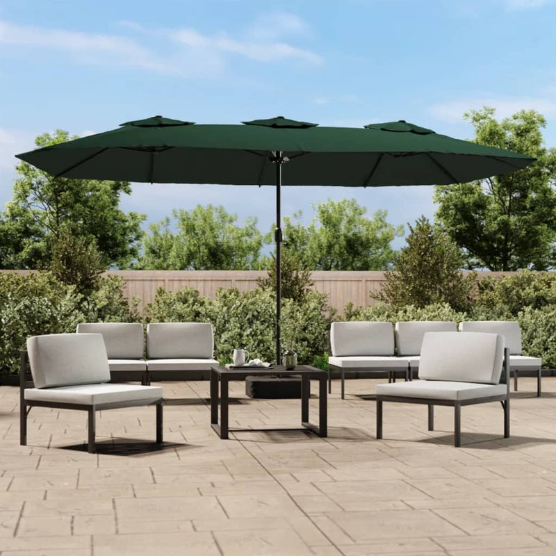 Afbeelding laden in galerijviewer, Vidaxl parasol dubbel dak met led 449x265 cm groen
