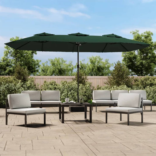 Vidaxl parasol dubbel dak met led 449x265 cm groen
