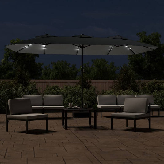 Vidaxl parasol dubbel dak met led 449x265 cm antracietkleurig