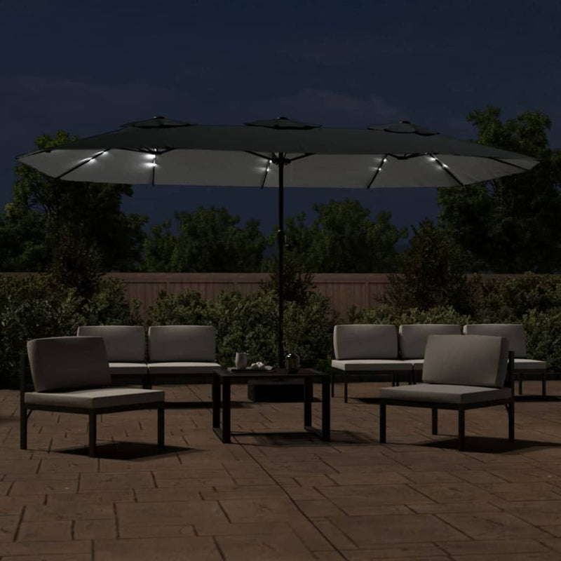 Afbeelding laden in galerijviewer, Vidaxl parasol dubbel dak met led 449x265 cm antracietkleurig
