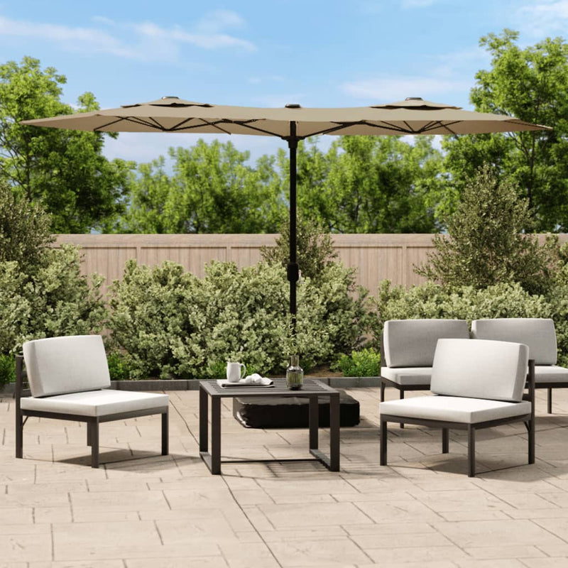 Afbeelding laden in galerijviewer, Vidaxl parasol dubbel dak met led's 316x145 cm taupe
