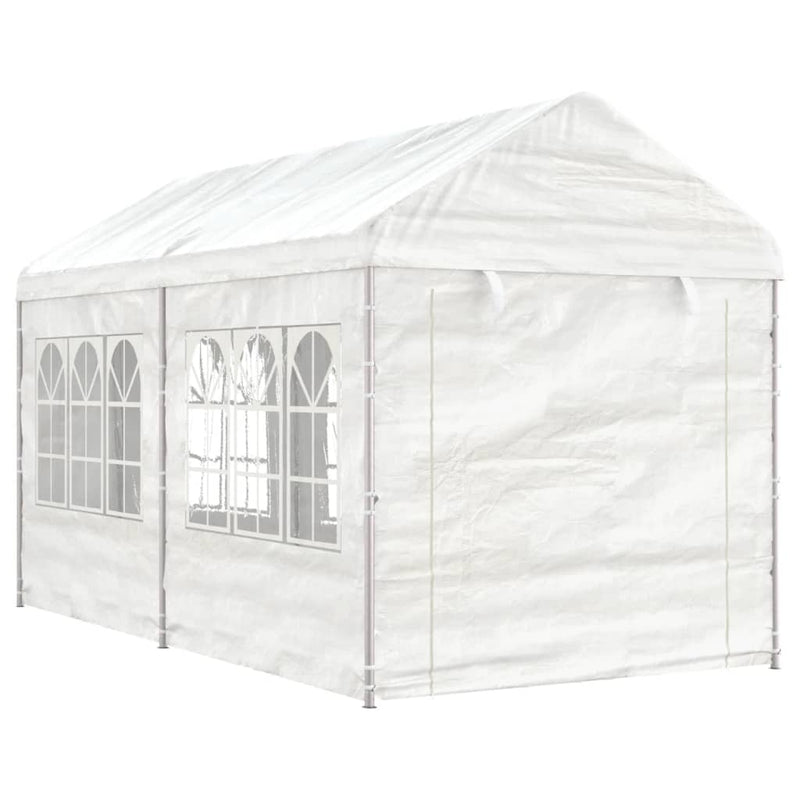Afbeelding laden in galerijviewer, VidaXL Prieel met dak 4,46x2,28x2,69 m polyetheen wit
