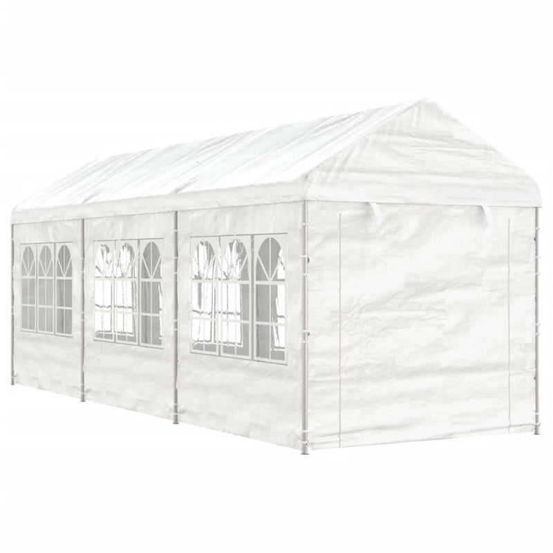 Afbeelding laden in galerijviewer, VidaXL Prieel met dak 6,69x2,28x2,69 m polyetheen wit
