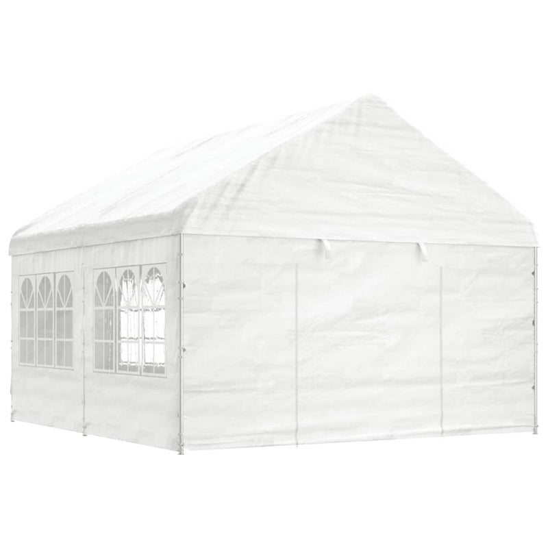 Afbeelding laden in galerijviewer, VidaXL Prieel met dak 4,46x4,08x3,22 m polyetheen wit
