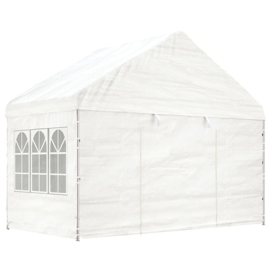 VidaXL Prieel met dak 13,38x4,08x3,22 m polyetheen wit