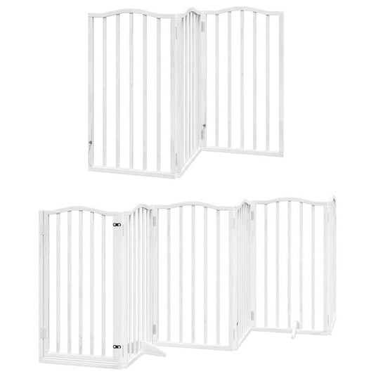 Vidaxl hondenhek inklapbaar met deur 9 panelen 450 cm populierhout wit