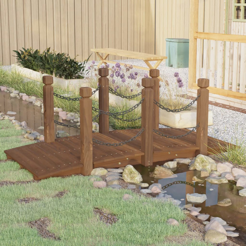 Afbeelding laden in galerijviewer, Vidaxl tuinbrug met kettingrails 150x67x56 cm massief vurenhout
