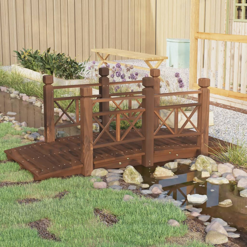 Afbeelding laden in galerijviewer, Vidaxl tuinbrug met leuningen 150x67x56 cm massief vurenhout
