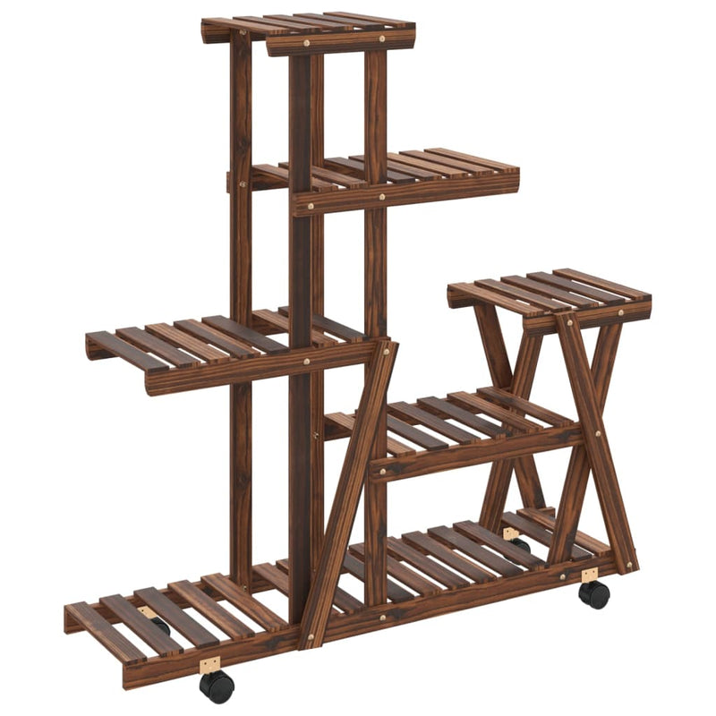 Afbeelding laden in galerijviewer, Vidaxl plantenstandaard met wielen 95x25x101 cm massief vurenhout
