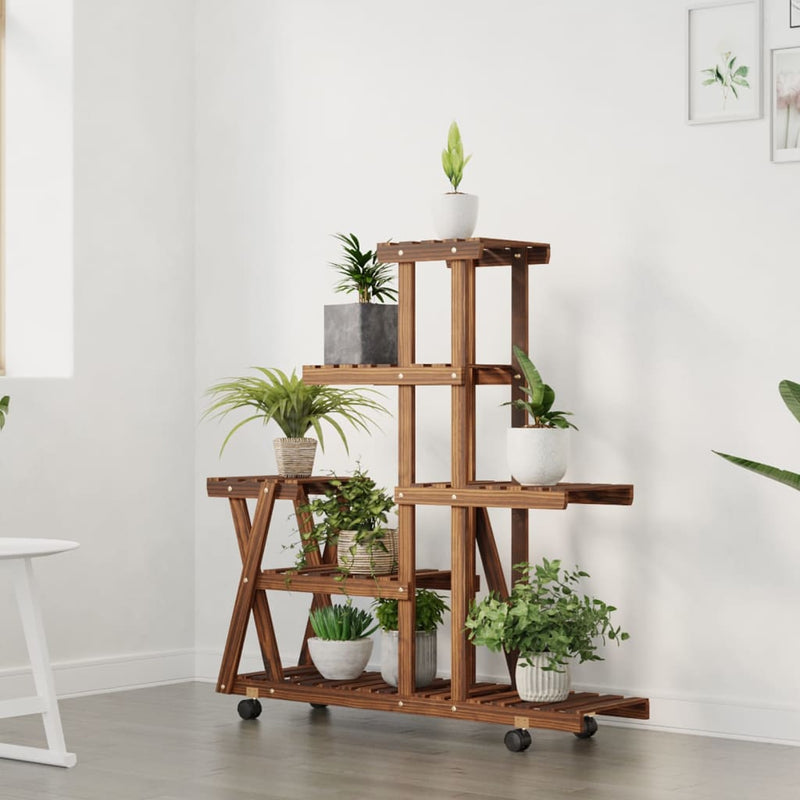 Afbeelding laden in galerijviewer, Vidaxl plantenstandaard met wielen 95x25x101 cm massief vurenhout

